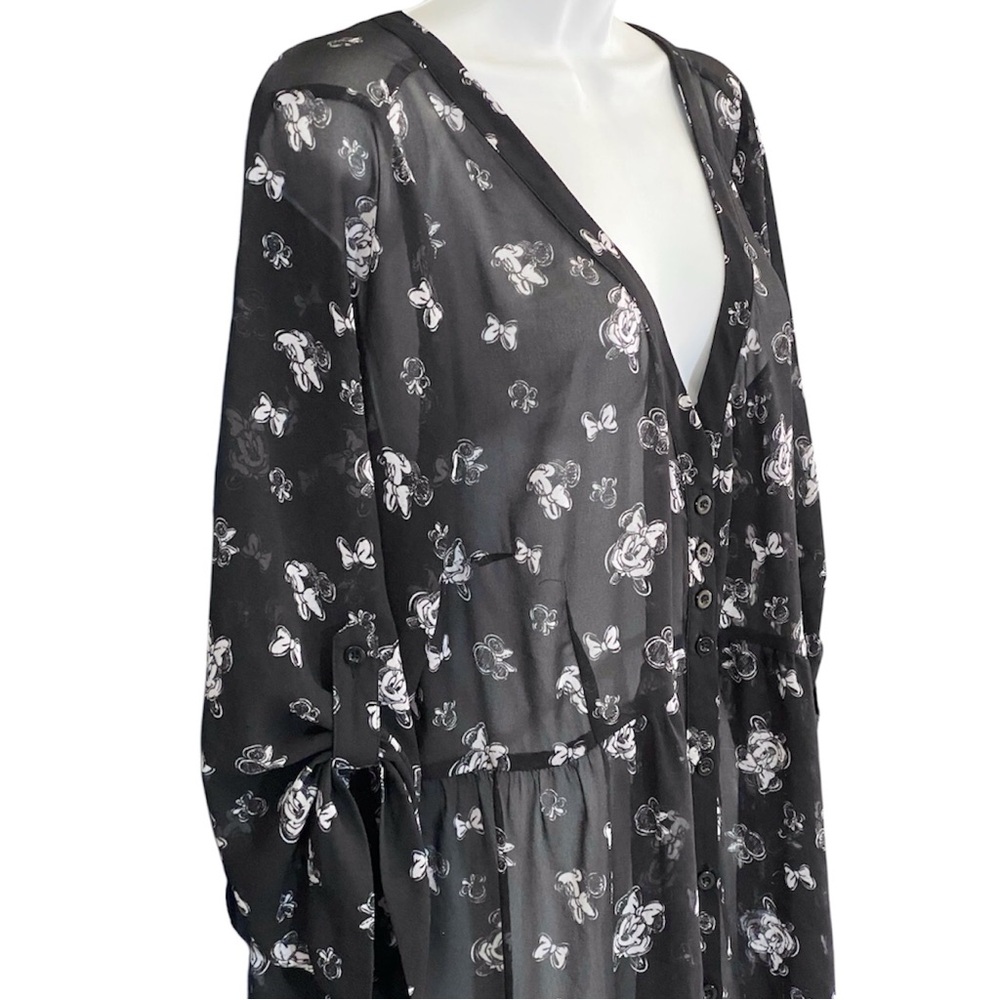 Torrid X Disney Minnie Mouse Babydoll Dress Size 2X Black Sheer Button Front - Picture 8 of 12